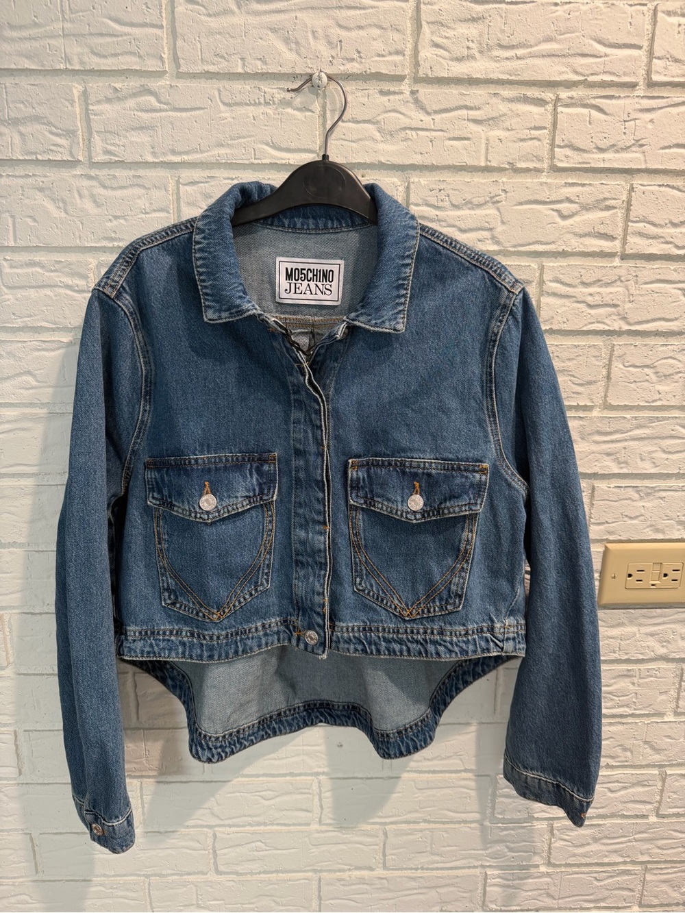 Moschino Blue Denim Crop Jacket with Front Pockets